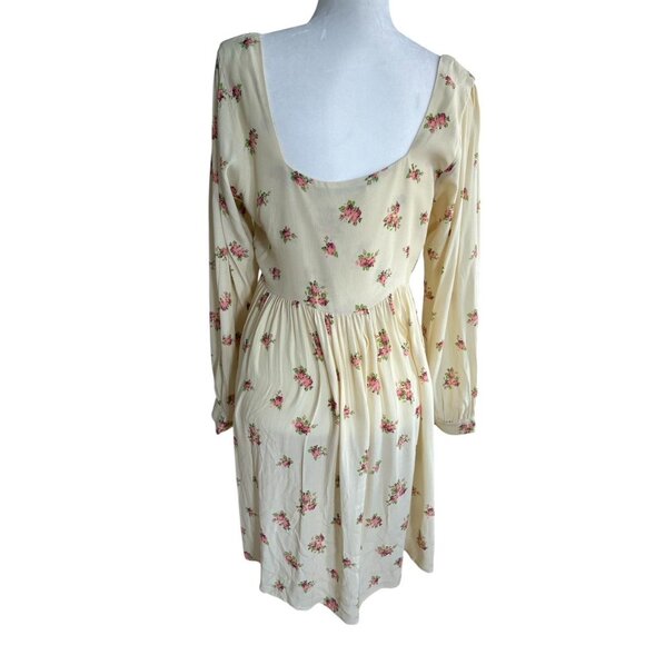 NWT Merritt Charles Butter Yellow Floral Long-Sleeve Babydoll Dress Sz Medium - Picture 3 of 8